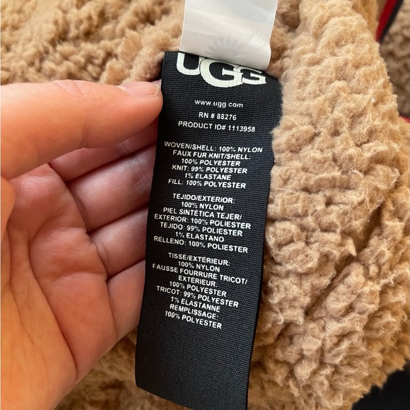 NWOT UGG Eliana Reversible Sherpa Bomber Jacket - Navy/Camel - Picture 7 of 10